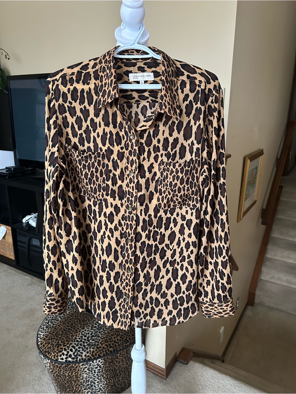 Jones New York Leopard Print Button-Down Shirt - Brown/Black Classic